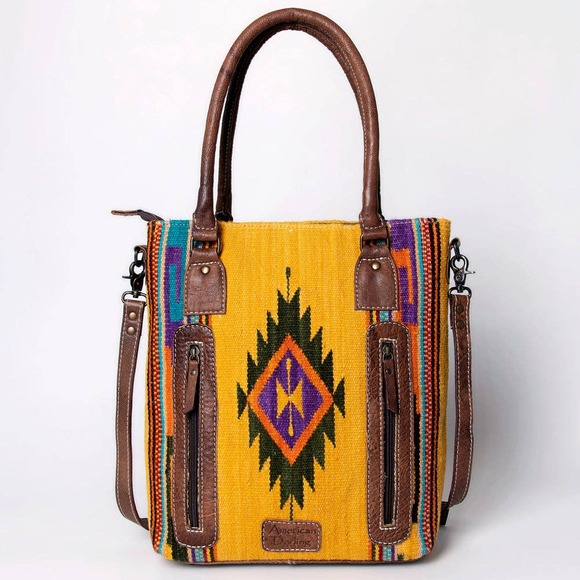 American  Darling Handbags - American Darling Saddle Blanket Tote Handwoven Wool Leather Bag